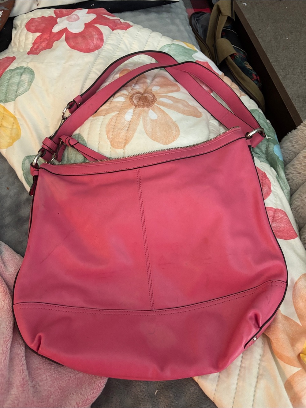 Coach Pink Leather Shoulder Hobo Bag with Tassel - Picture 2 of 7